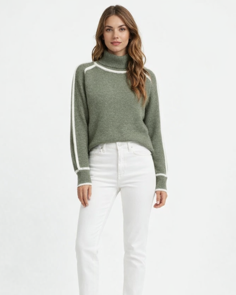Sadie Pull Donna Collo Alto – Pullover Elegante Casual con Dettagli Contrastanti