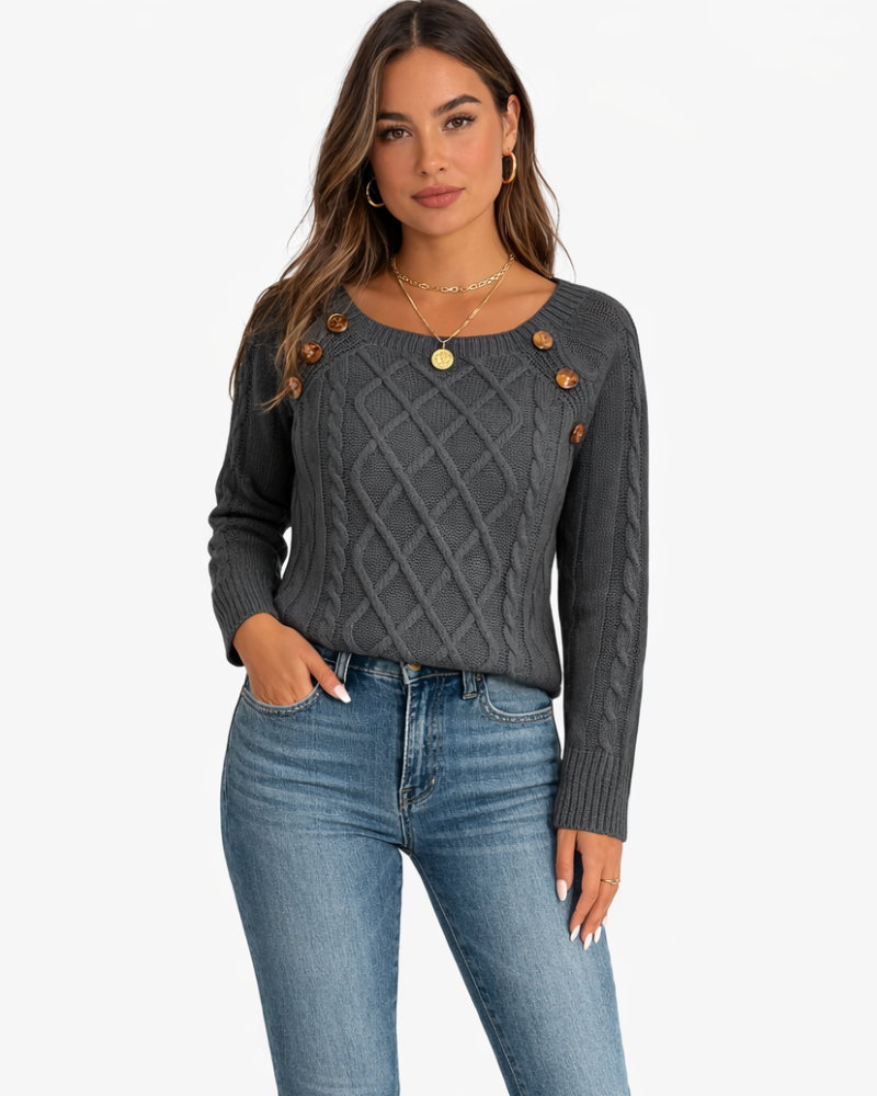 Evie Maglione Donna Elegante – Pullover Morbido con Bottoni Decorativi, Maglia Invernale