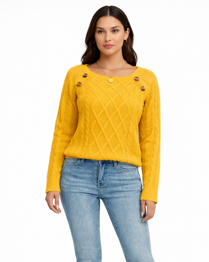 Evie Maglione Donna Elegante – Pullover Morbido con Bottoni Decorativi, Maglia Invernale