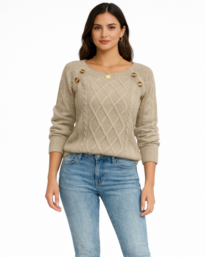 Evie Maglione Donna Elegante – Pullover Morbido con Bottoni Decorativi, Maglia Invernale
