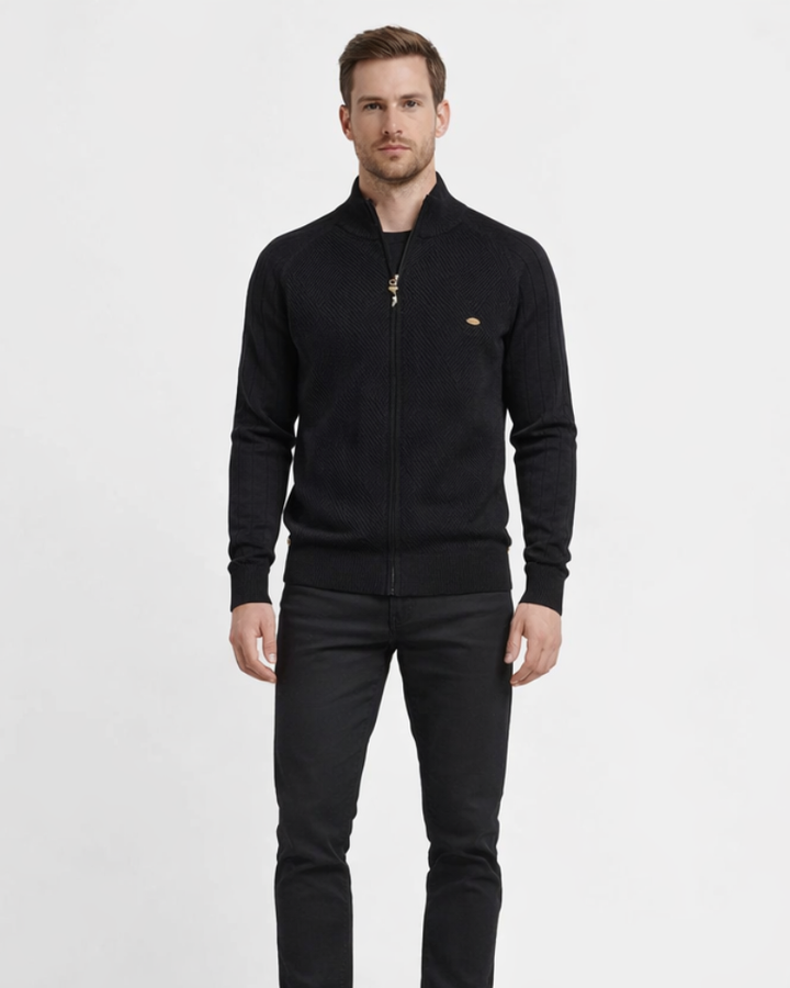 Cardigan bărbătesc Enrico cu fermoar – Pulover elegant din tricot texturat cu guler înalt