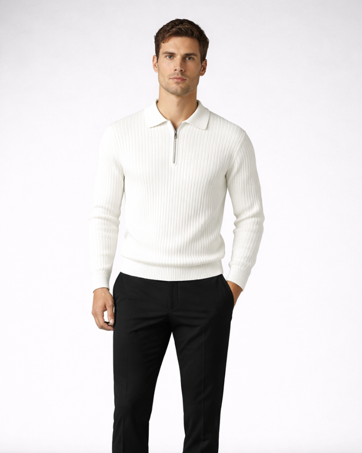 Pánský bavlněný svetr Giacomo Maglione se zipem – elegantní ležérní měkký žebrovaný pulovr
