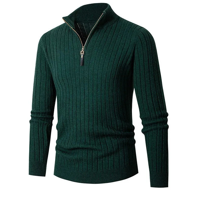Vic Maglione Uomo con Zip – Pullover a Coste con Collo Regolabile dallo Stile Moderno