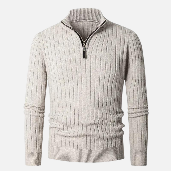 Vic Maglione Uomo con Zip – Pullover a Coste con Collo Regolabile dallo Stile Moderno