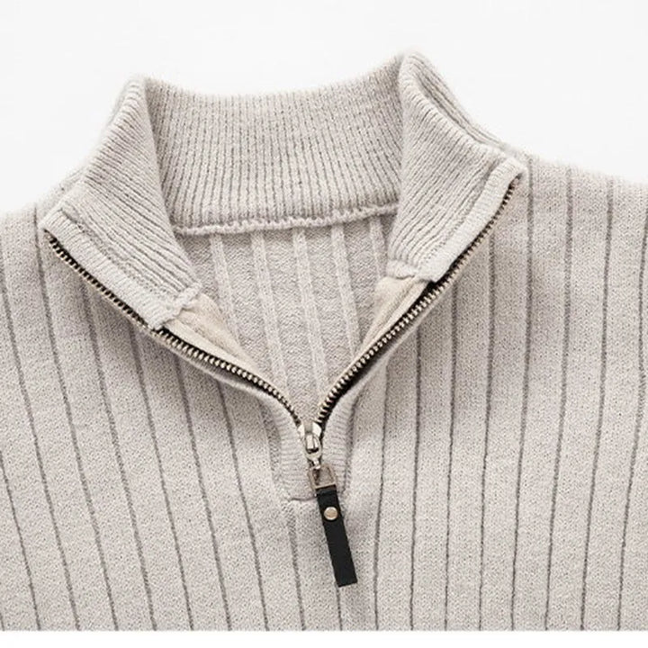 Vic Maglione Uomo con Zip – Pullover a Coste con Collo Regolabile dallo Stile Moderno