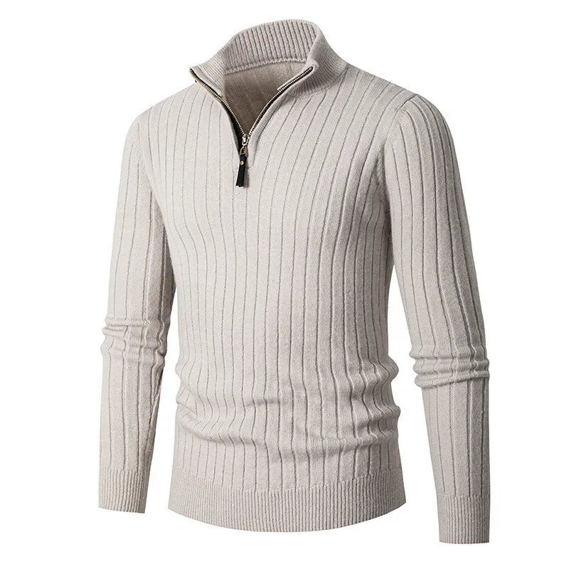 Vic Maglione Uomo con Zip – Pullover a Coste con Collo Regolabile dallo Stile Moderno