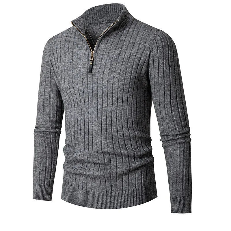 Vic Maglione Uomo con Zip – Pullover a Coste con Collo Regolabile dallo Stile Moderno