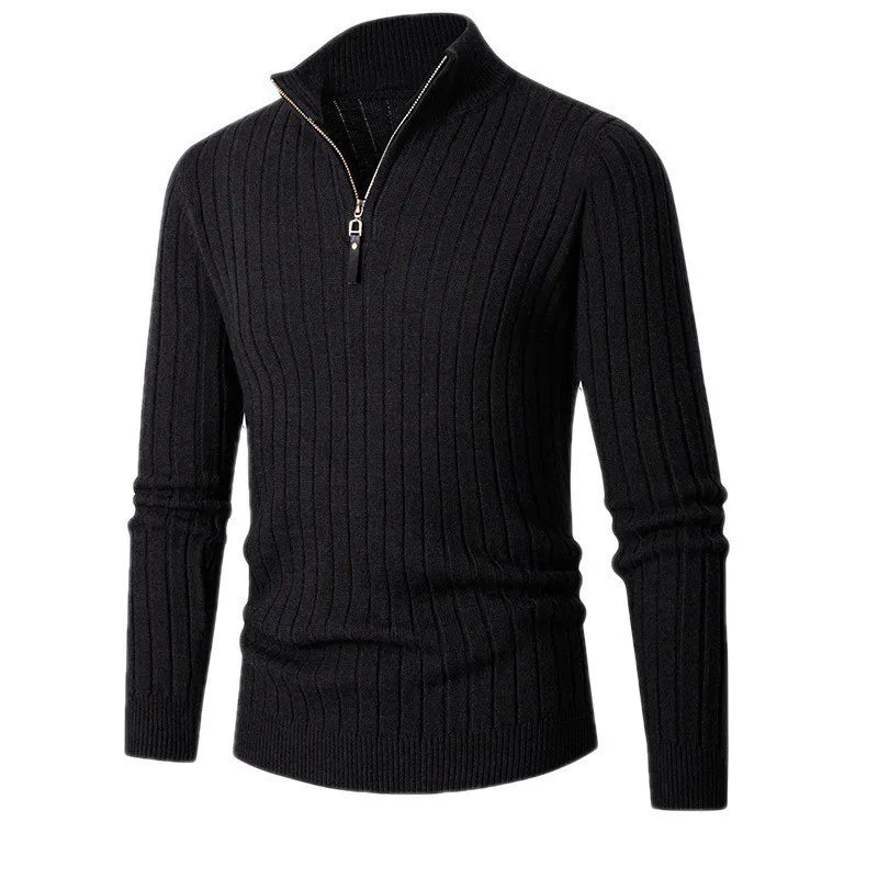 Vic Maglione Uomo con Zip – Pullover a Coste con Collo Regolabile dallo Stile Moderno