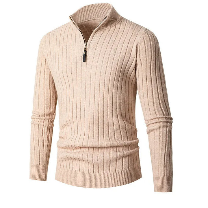 Vic Maglione Uomo con Zip – Pullover a Coste con Collo Regolabile dallo Stile Moderno