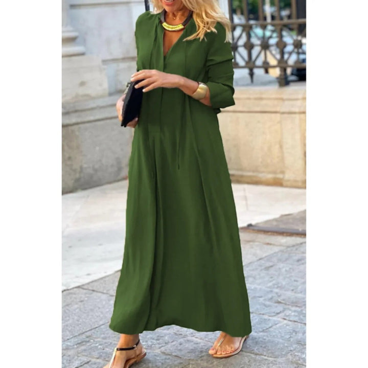 Pauline | Comfortabele V-hals Jurk Met Lange Mouwen | Maxi
