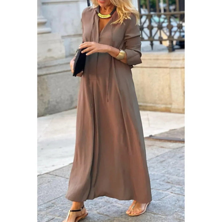 Pauline | Comfortabele V-hals Jurk Met Lange Mouwen | Maxi