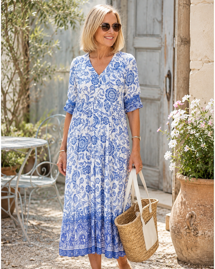 Eternza Abito Maxi Estivo in Cotone | Vestito Lungo Boho Floreale da Donna