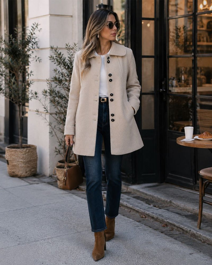 Harper Cappotto Donna Elegante – Giacca Classica in Misto Lana con Chiusura a Bottoni