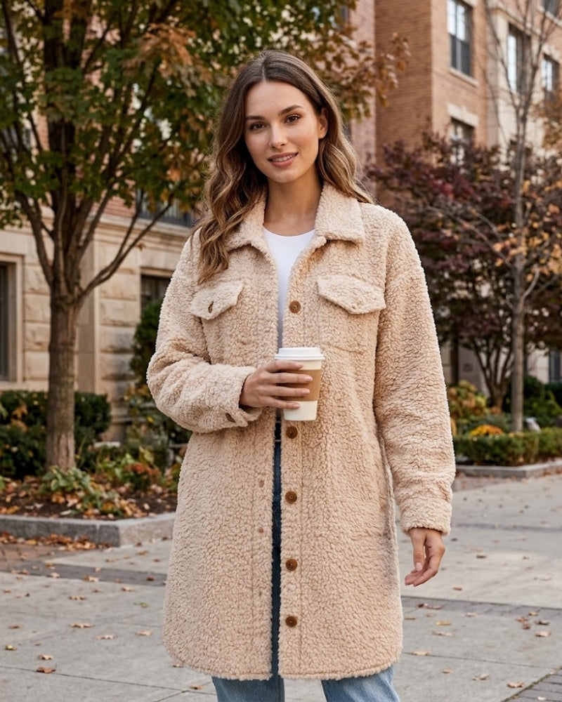 Sherrie Cappotto Teddy Donna Oversize – Μαλακό και Ζεστό Χειμερινό Παλτό σε Μοντέρνο Στυλ