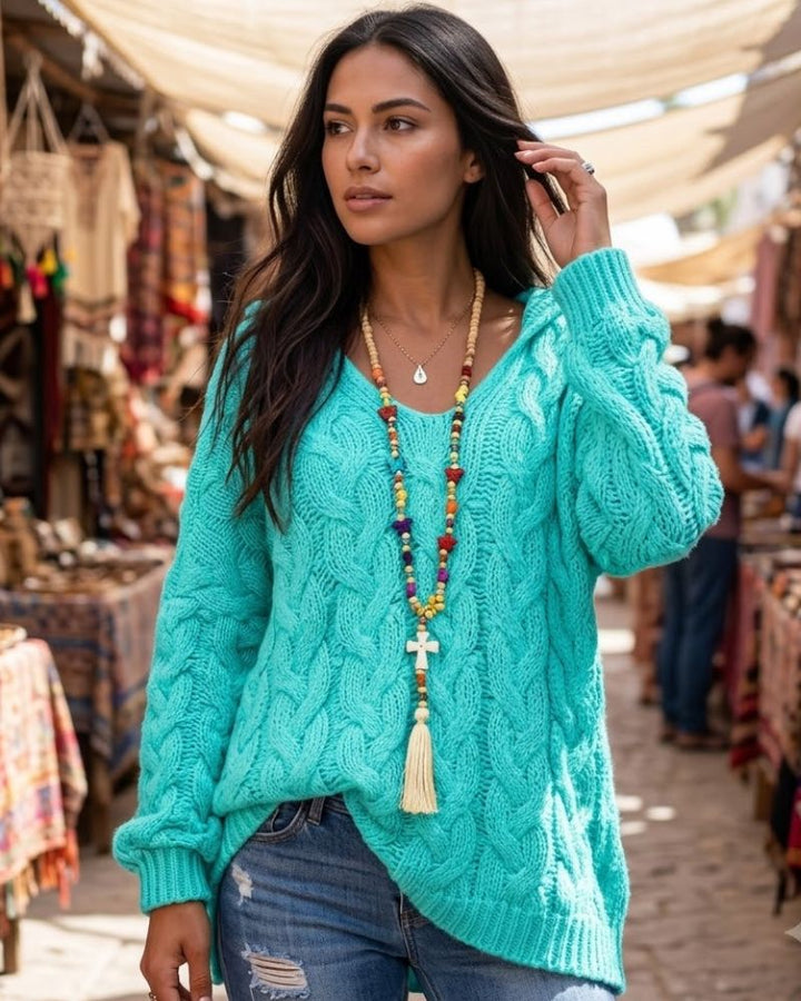 Martha Maglione Donna con Cappuccio – Pullover Invernale a Trecce Morbido Vestibilità Relax