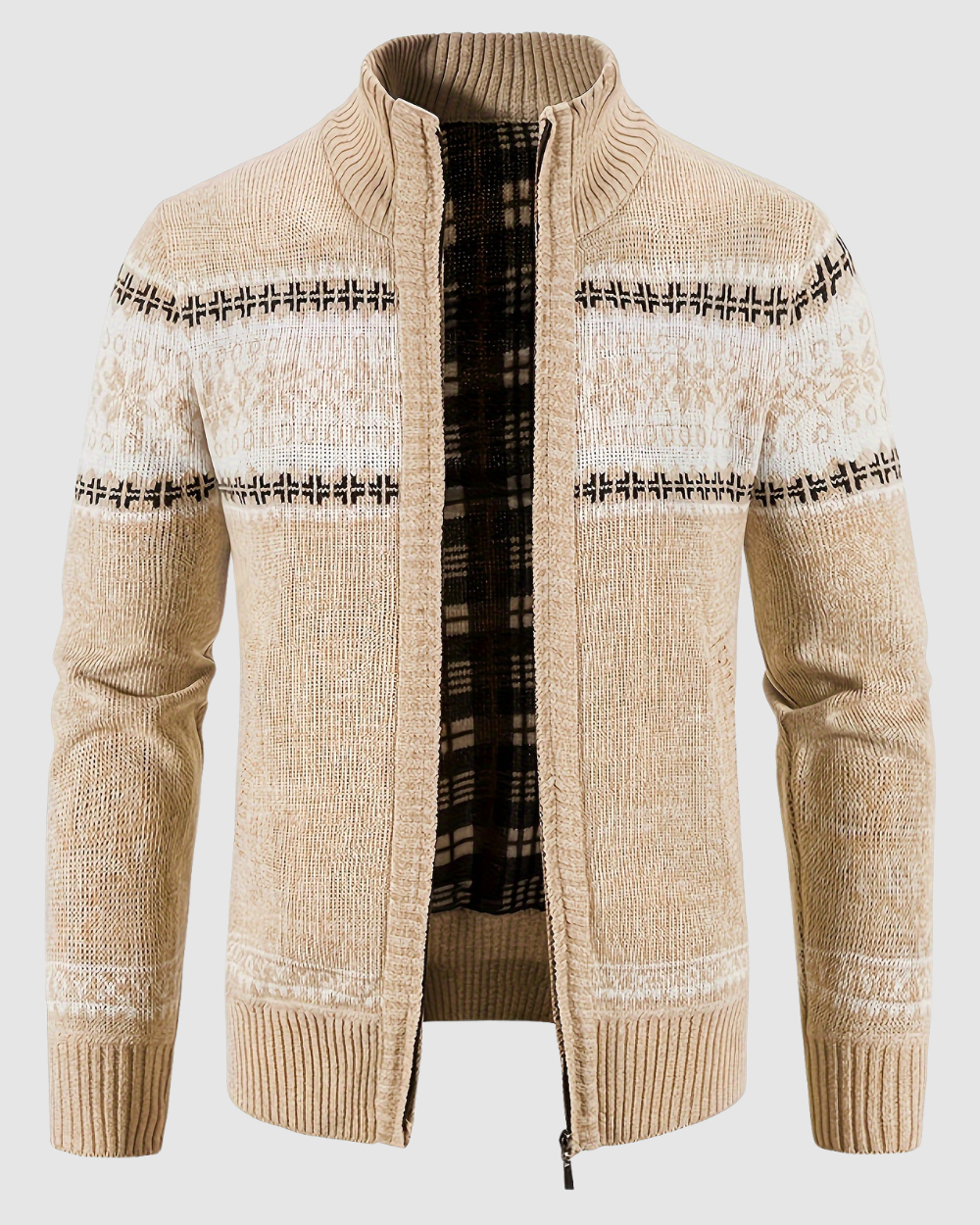 Josiah Cardigan Uomo con Zip – Maglione con Collo Alto e Motivo Norvegese dallo Stile Moderno