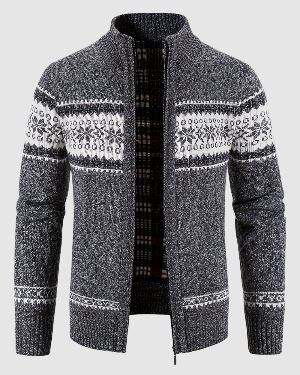 Josiah Cardigan Uomo con Zip – Maglione con Collo Alto e Motivo Norvegese dallo Stile Moderno