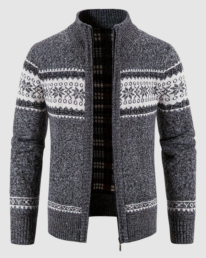 Josiah Cardigan Uomo con Zip – Maglione con Collo Alto e Motivo Norvegese dallo Stile Moderno