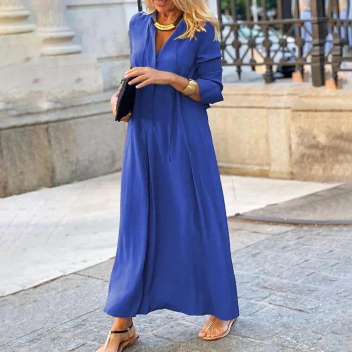 Pauline | Comfortabele V-hals Jurk Met Lange Mouwen | Maxi
