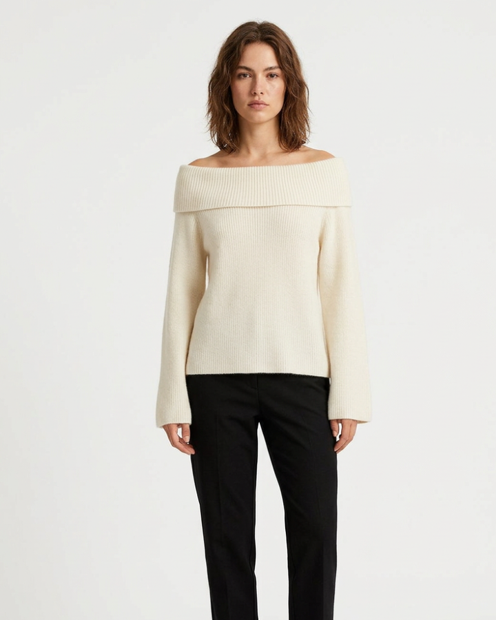 Clarrise Maglione Donna Collo Barca – Maglia Elegante, Vestibilità Morbida Chic