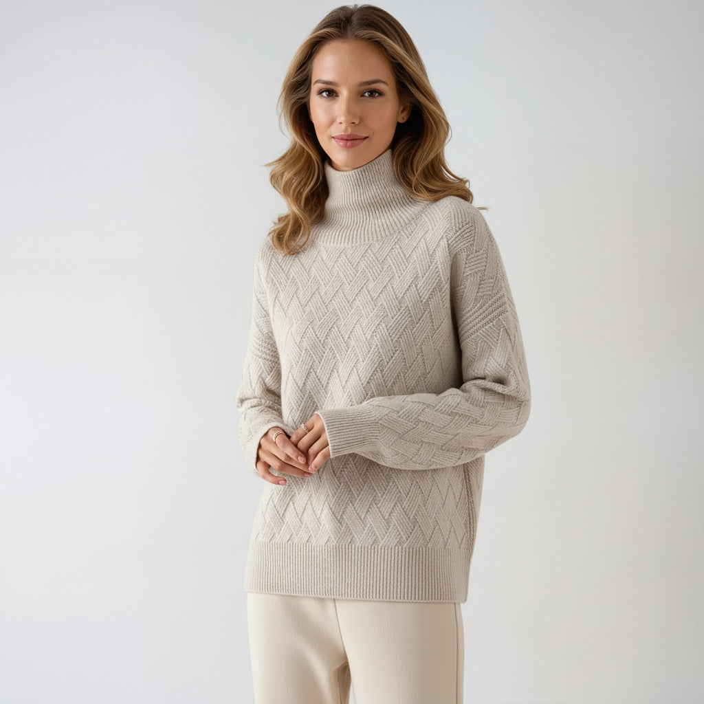 Sofie Maglione a Collo Alto Donna – Pullover in Maglia Elegante con Motivo Raffinato