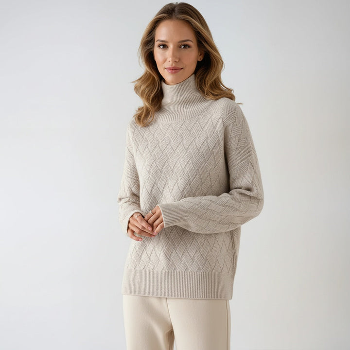 Sofie Maglione a Collo Alto Donna – Pullover in Maglia Elegante con Motivo Raffinato