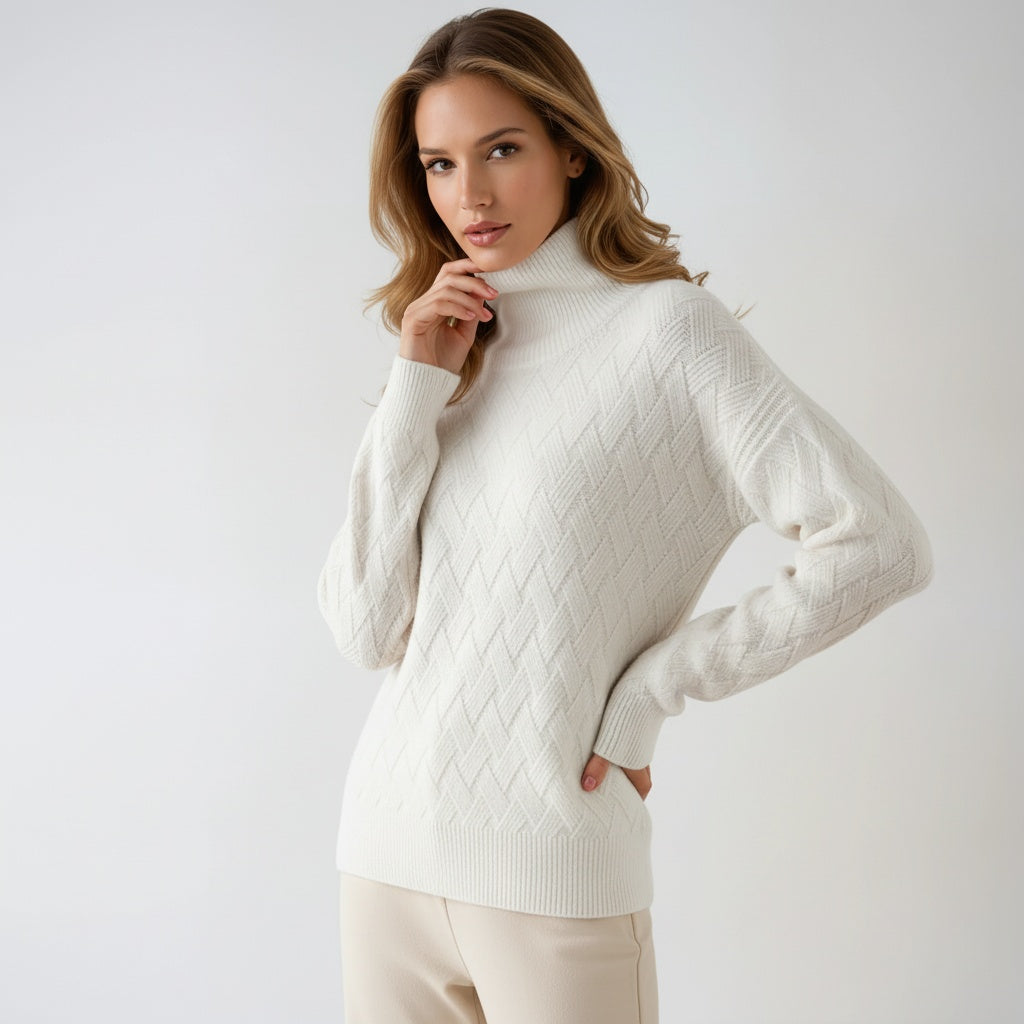 Sofie Maglione a Collo Alto Donna – Pullover in Maglia Elegante con Motivo Raffinato