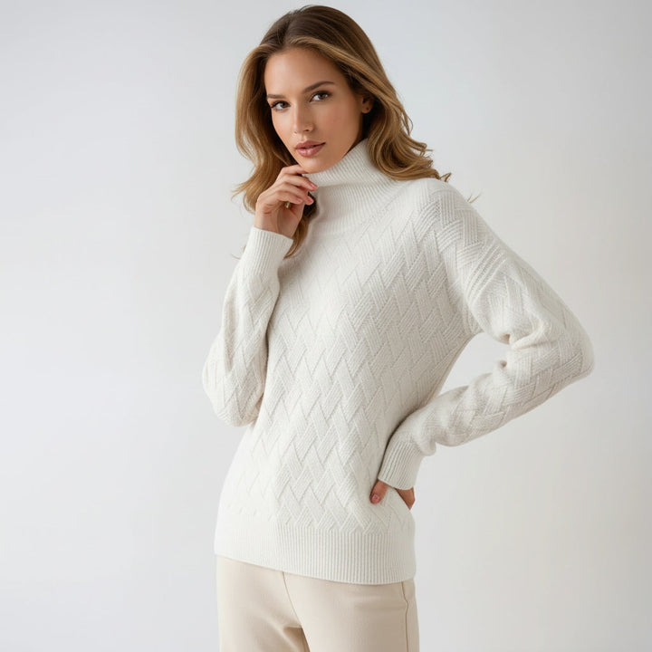 Sofie Maglione a Collo Alto Donna – Pullover in Maglia Elegante con Motivo Raffinato