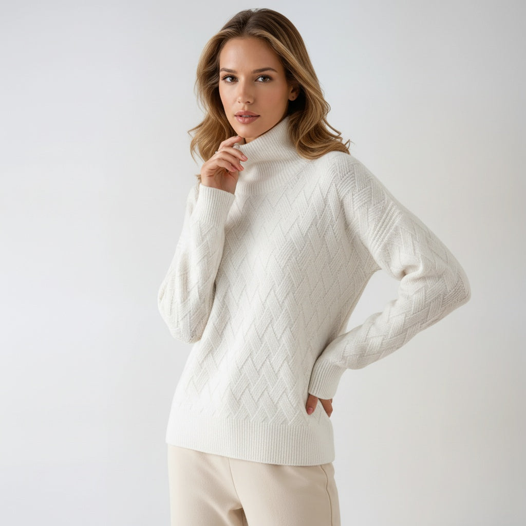 Sofie Maglione a Collo Alto Donna – Pullover in Maglia Elegante con Motivo Raffinato