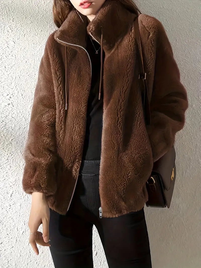 Aimee Giacca Teddy Donna – Cappotto Morbido con Collo Alto e Chiusura con Zip