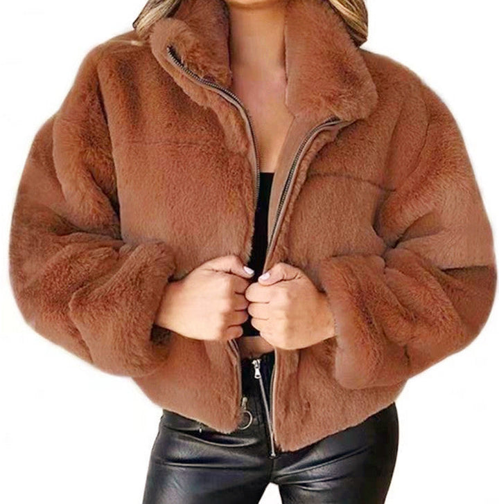 Luna Giacca Teddy Donna Corta – Faux Fur Morbido con Collo Alto e Chiusura a Zip