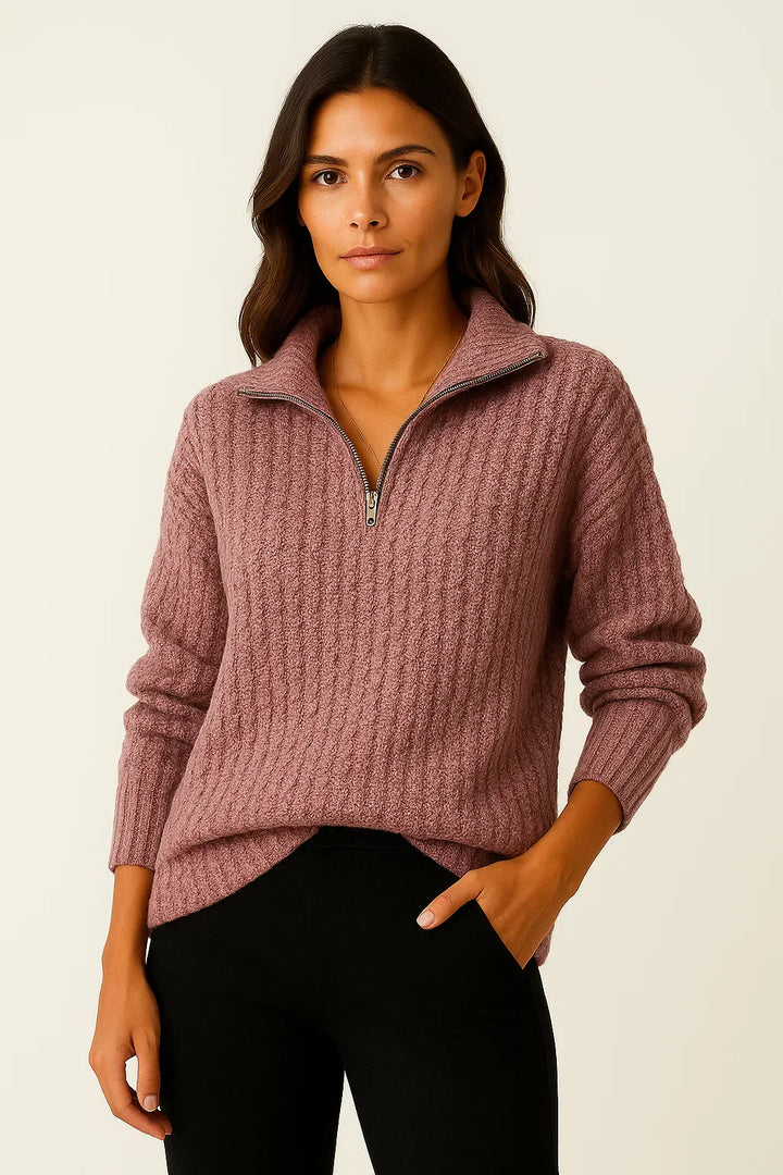 Maine Maglione Donna Half Zip – Pullover Morbido con Vestibilità Rilassata e Stile Senza Tempo