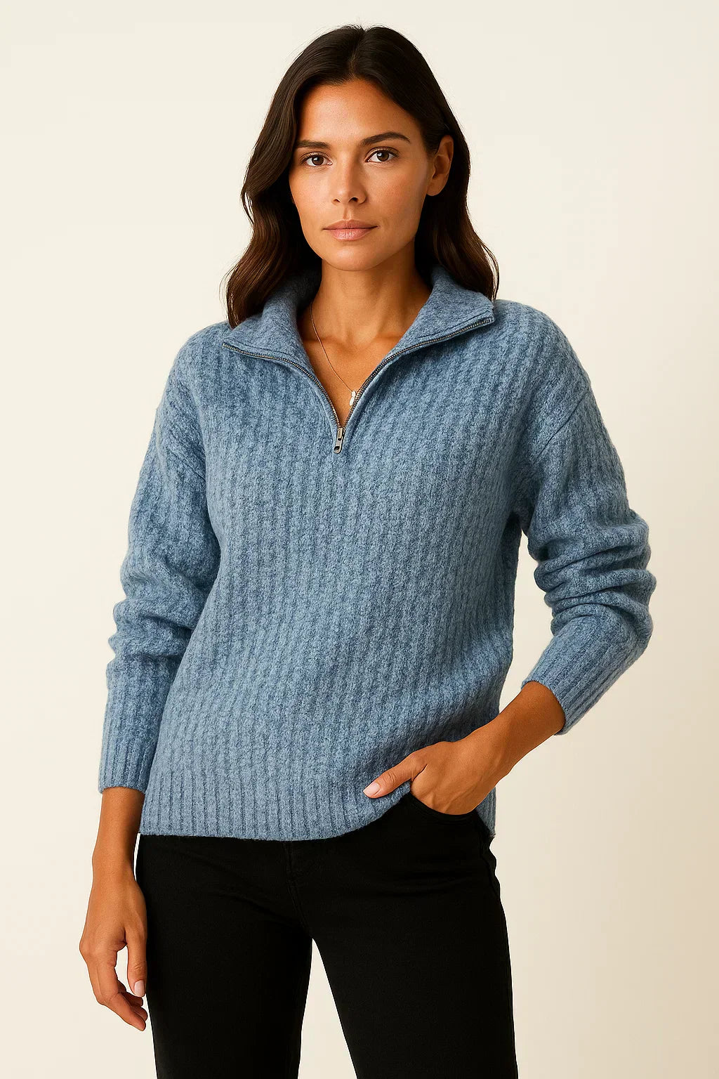 Maine Maglione Donna Half Zip – Pullover Morbido con Vestibilità Rilassata e Stile Senza Tempo