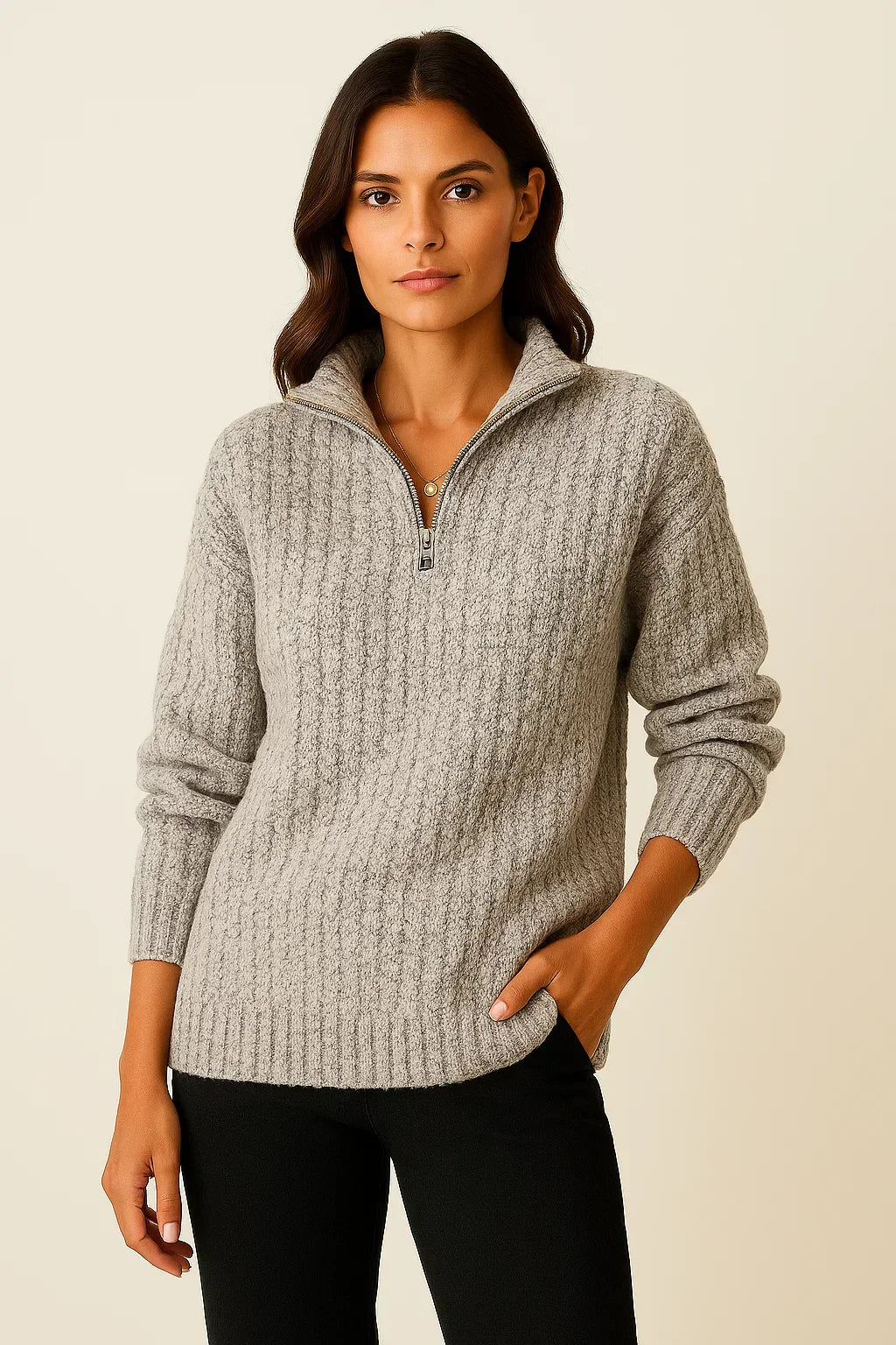 Maine Maglione Donna Half Zip – Pullover Morbido con Vestibilità Rilassata e Stile Senza Tempo