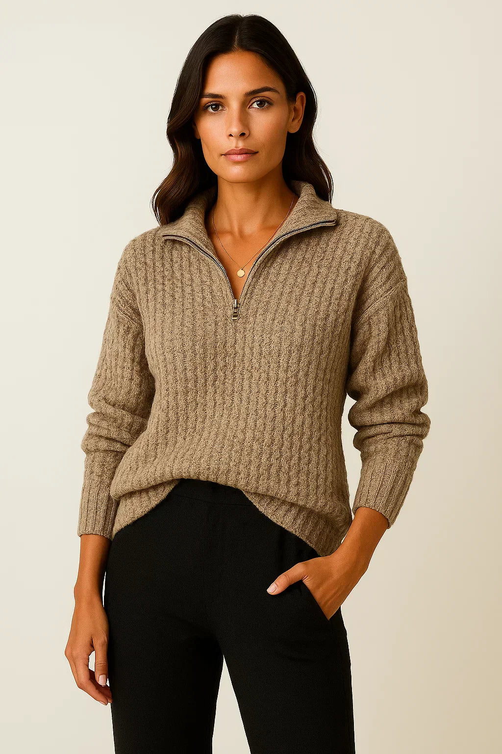 Maine Maglione Donna Half Zip – Pullover Morbido con Vestibilità Rilassata e Stile Senza Tempo