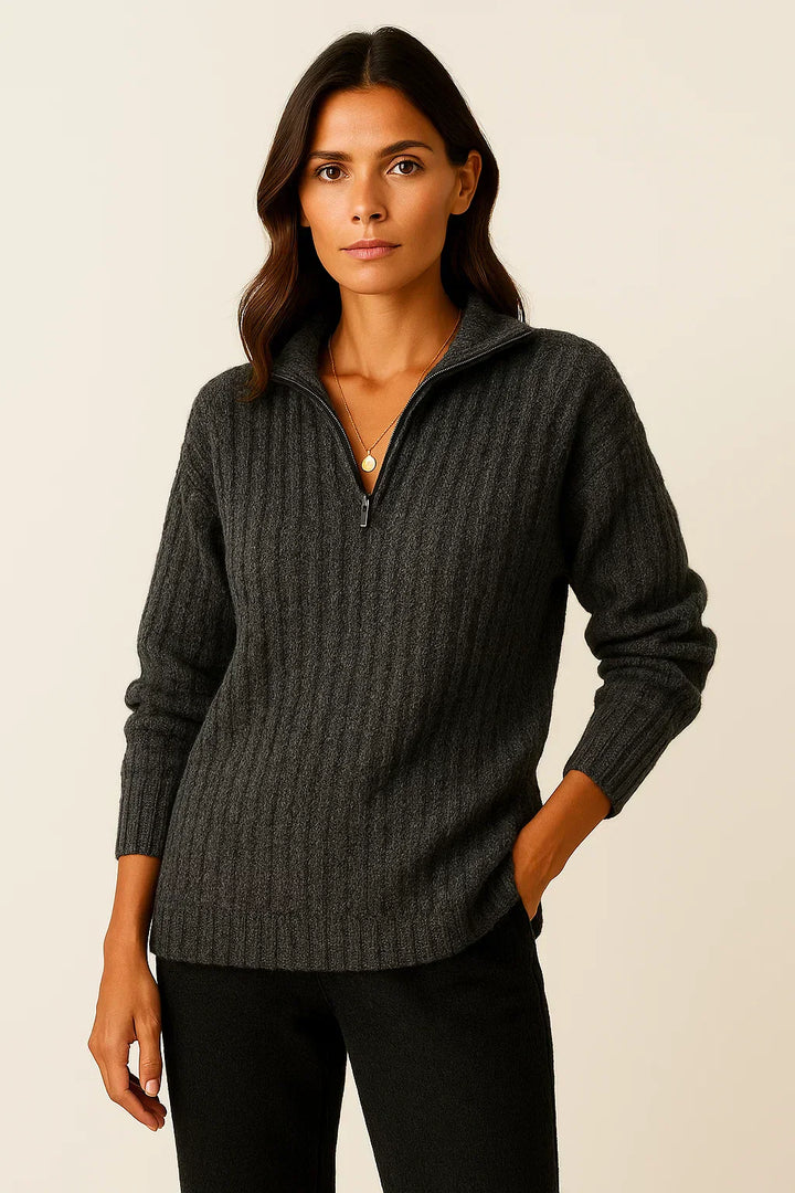 Maine Maglione Donna Half Zip – Pullover Morbido con Vestibilità Rilassata e Stile Senza Tempo