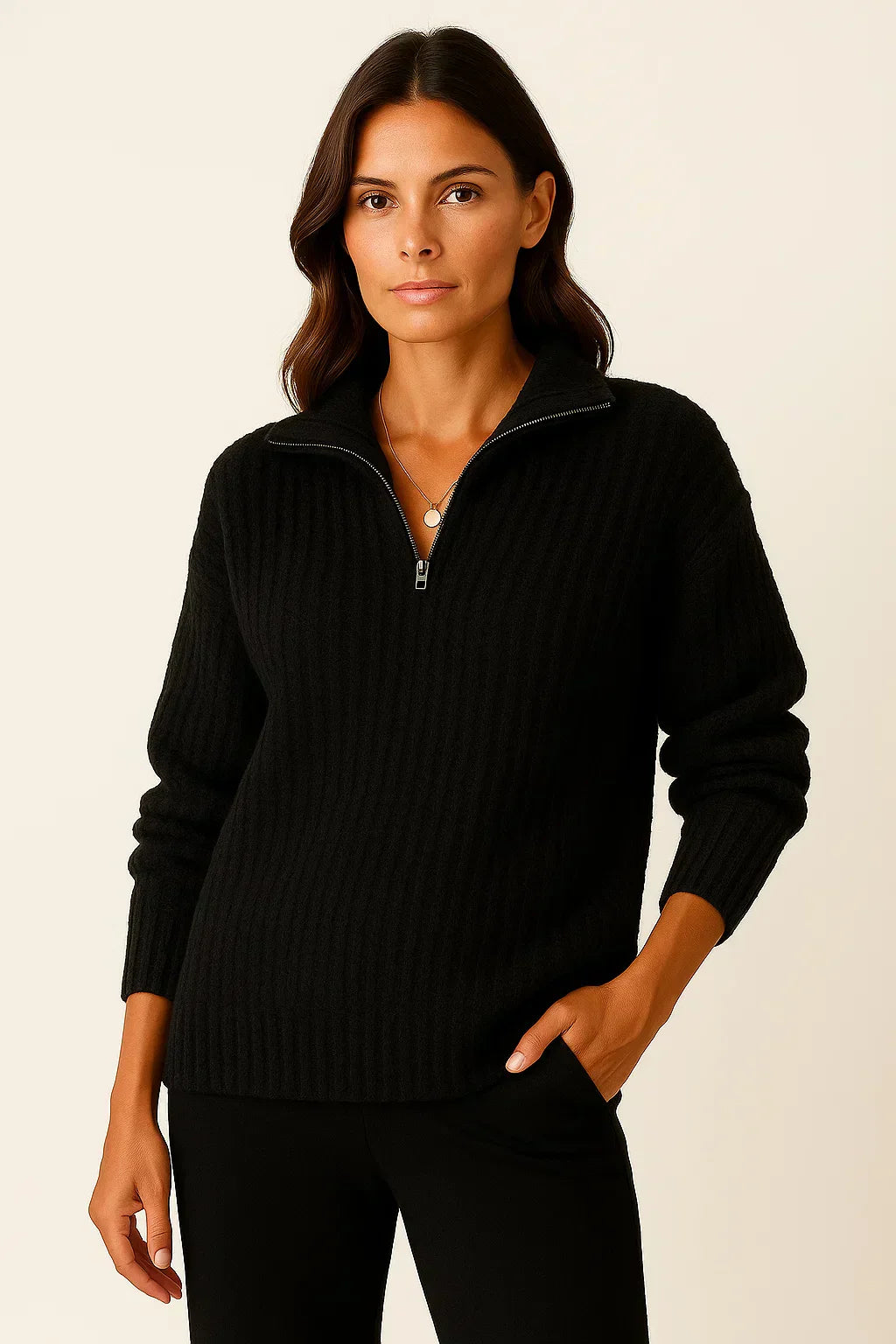 Maine Maglione Donna Half Zip – Pullover Morbido con Vestibilità Rilassata e Stile Senza Tempo