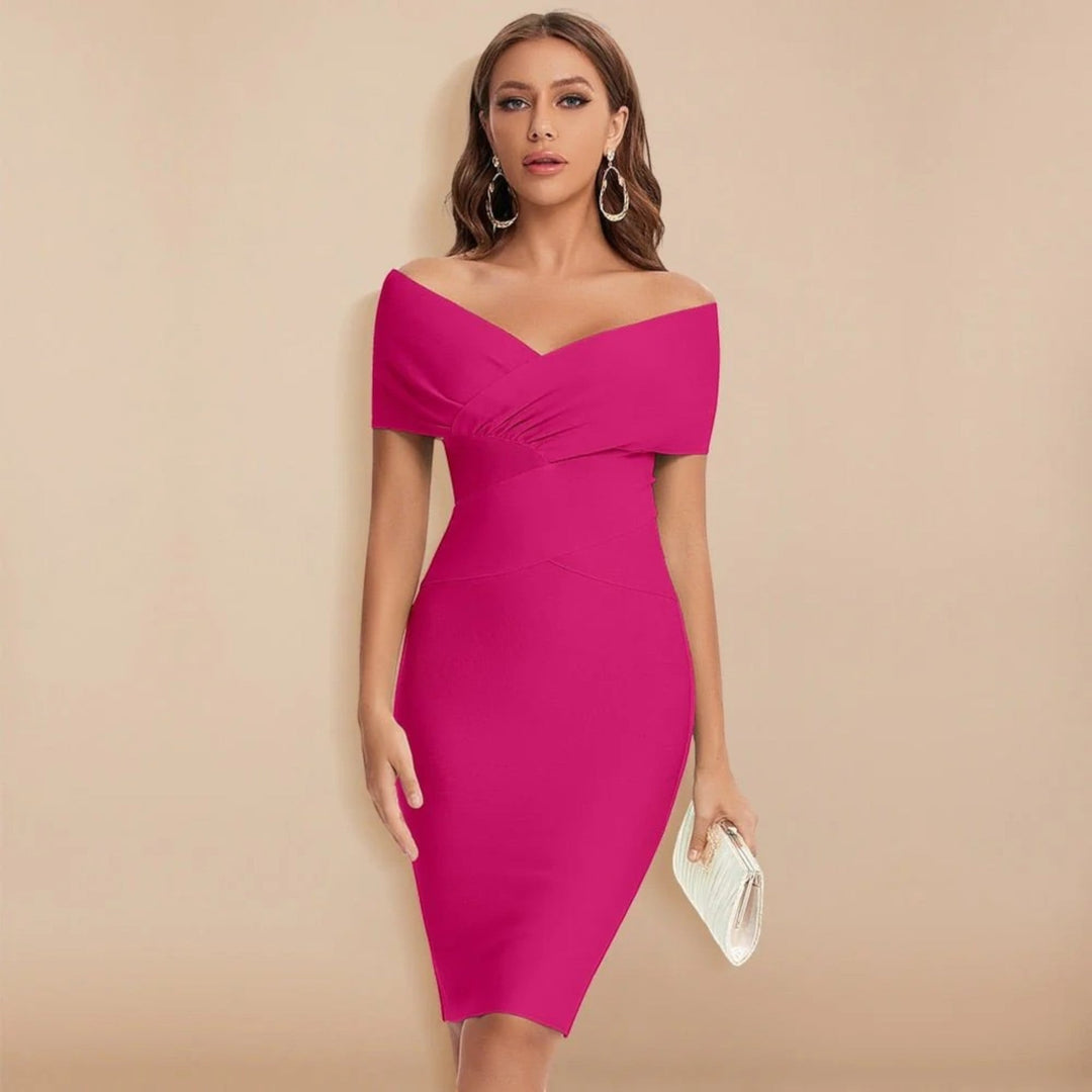 Elegante Abito Aderente A Maniche Corte Per Donna | Midi