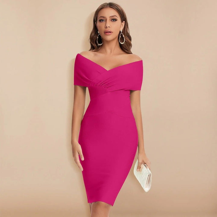 Elegante Abito Aderente A Maniche Corte Per Donna | Midi