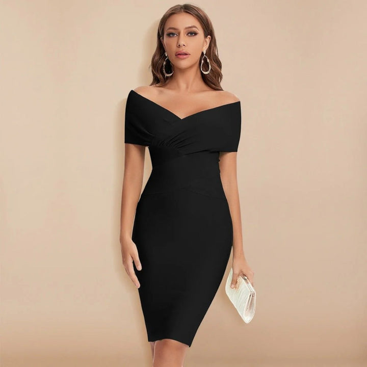 Elegante Abito Aderente A Maniche Corte Per Donna | Midi