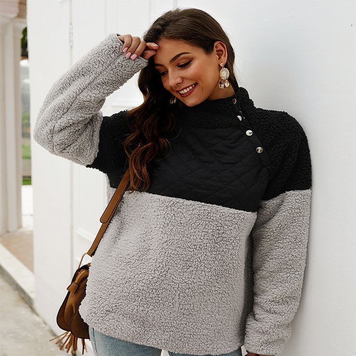 Mercy Maglione Fleece Donna – Pullover Invernale Color Block con Collo Alto e Vestibilità Relax