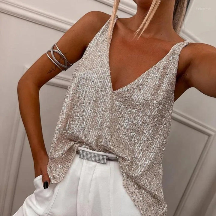 Top Con Scollo A V E Paillettes Per Donna | Senza Maniche