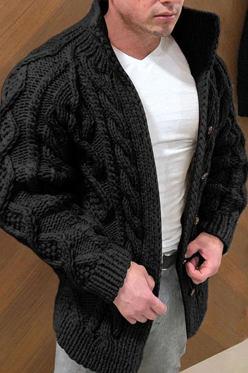 Carl Cardigan Uomo in Maglia – Vest Classico a Trecce con Collo Alto e Chiusura a Bottoni