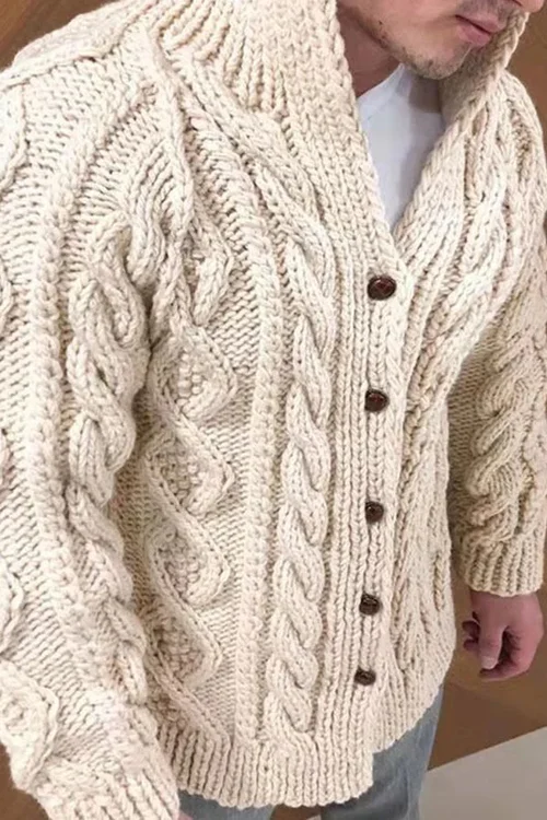 Carl Cardigan Uomo in Maglia – Vest Classico a Trecce con Collo Alto e Chiusura a Bottoni