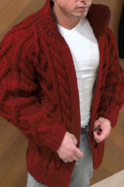 Carl Cardigan Uomo in Maglia – Vest Classico a Trecce con Collo Alto e Chiusura a Bottoni