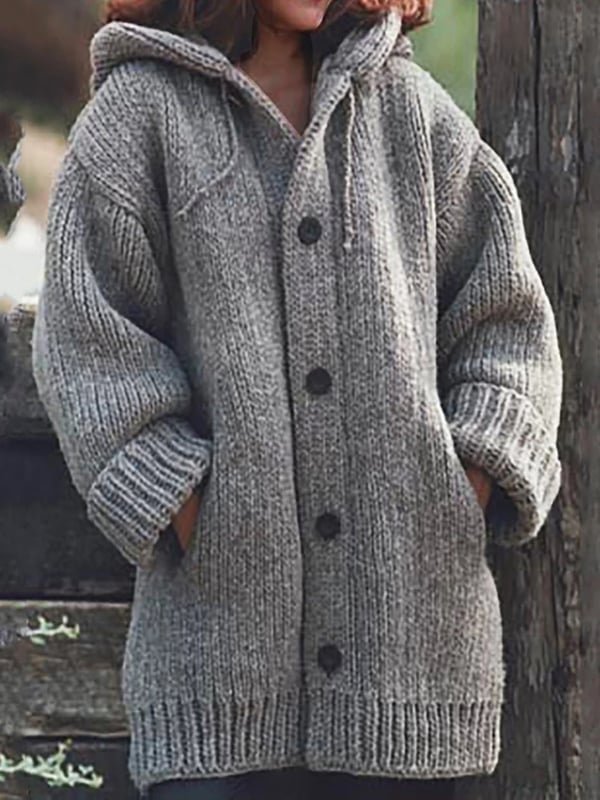 Lungo Cardigan Da Donna Con Cappuccio | Con Bottoni