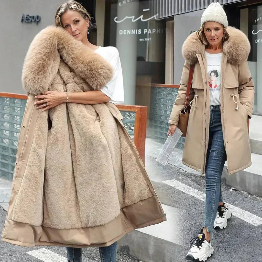 Lesly Parka Invernale Donna – Giacca Elegante con Collo in Eco Pelliccia e Fodera Calda