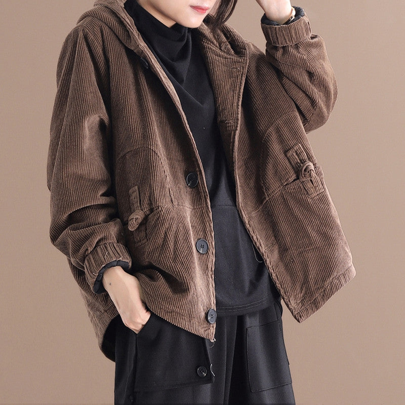 May Giacca Donna in Velluto a Coste – Jacket con Cappuccio, Vestibilità Morbida e Stile Casual