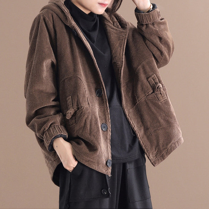 May Giacca Donna in Velluto a Coste – Jacket con Cappuccio, Vestibilità Morbida e Stile Casual