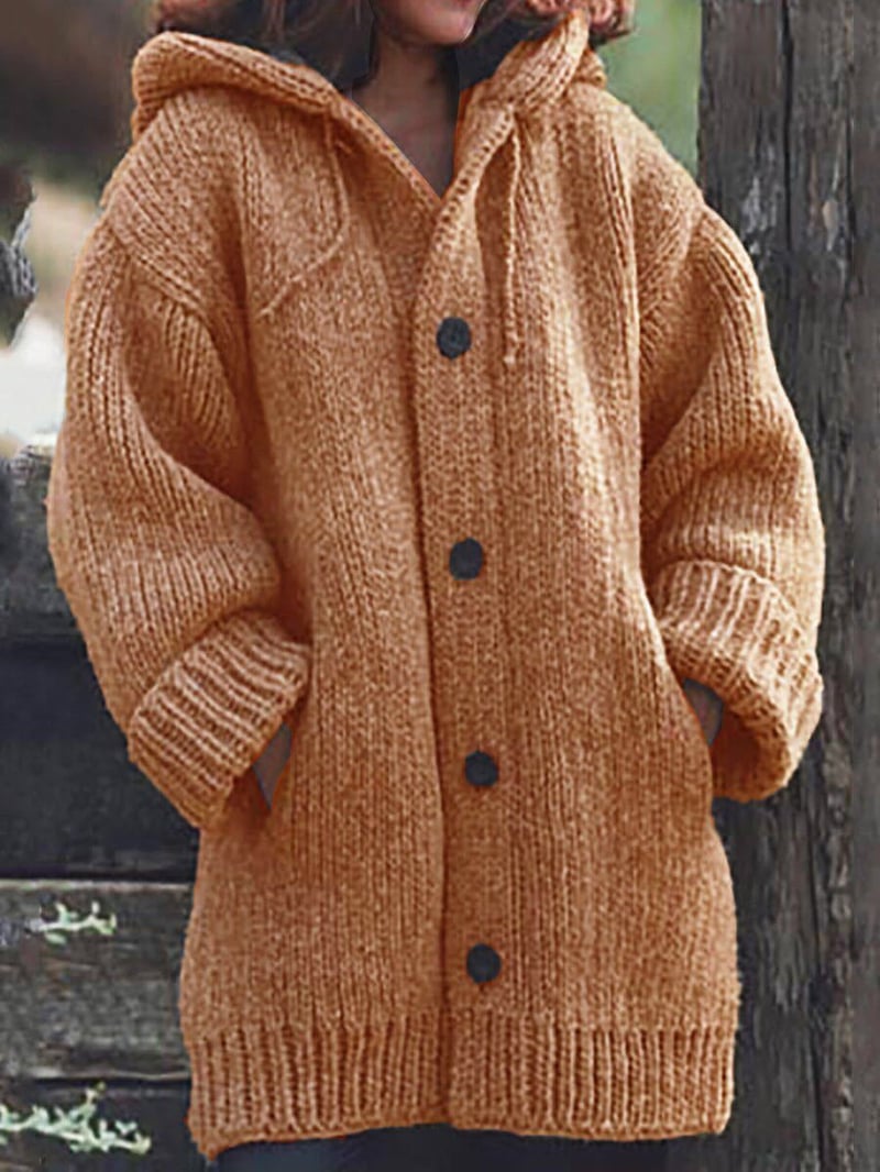 Lungo Cardigan Da Donna Con Cappuccio | Con Bottoni